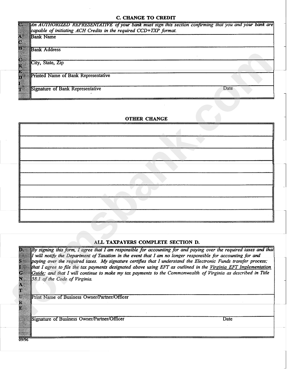 Eft Change Notification Form - Virginia Department Of Taxation