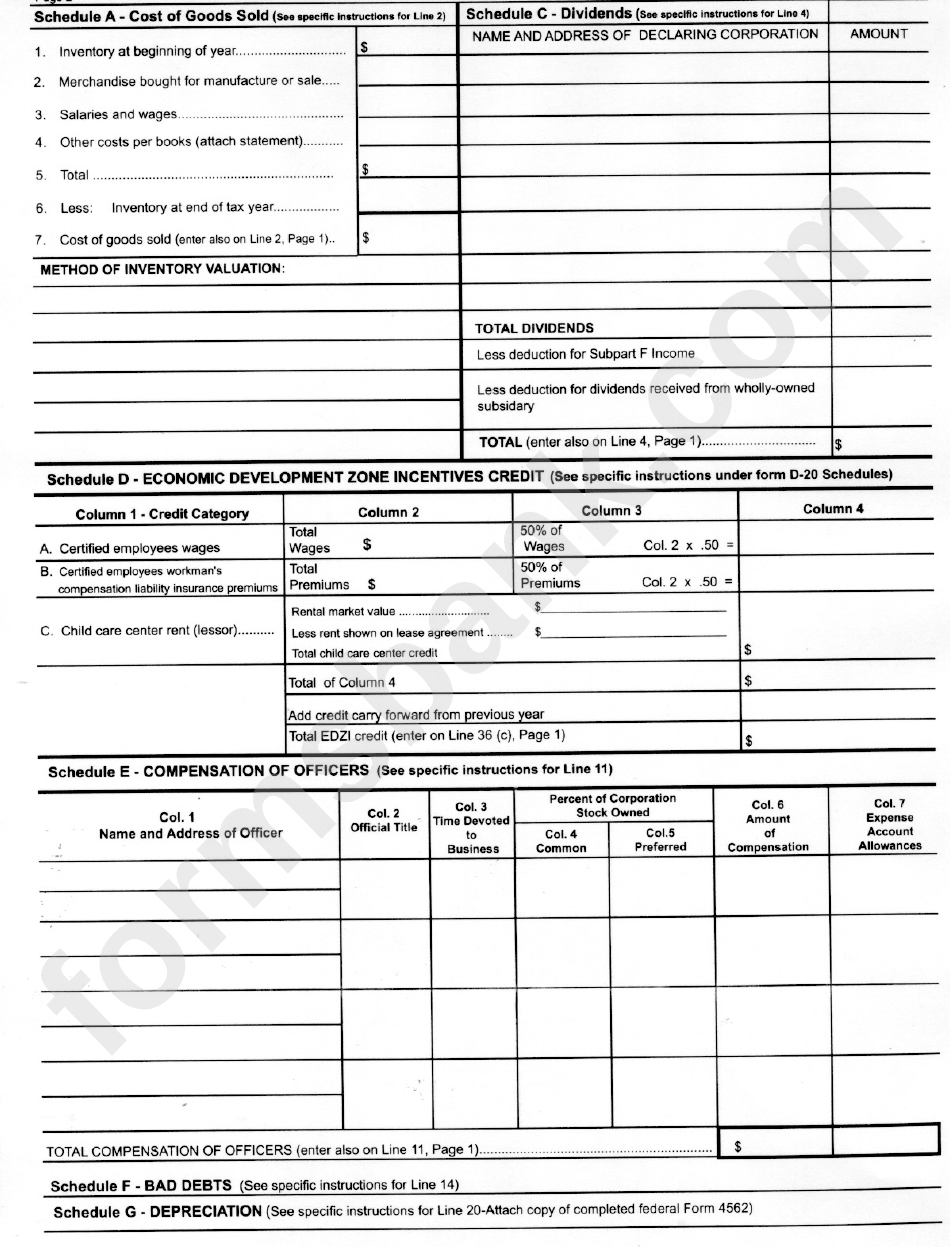 Form D-20 - Corporation Franchise Tax Return - 1998