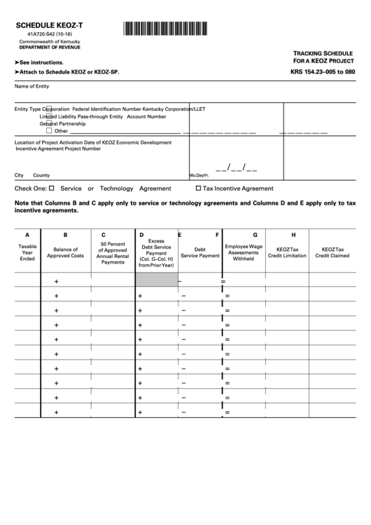Form 41a720-S42 - Schedule Keoz-T - Tracking Schedule For A Keoz Project - 2016 Printable pdf