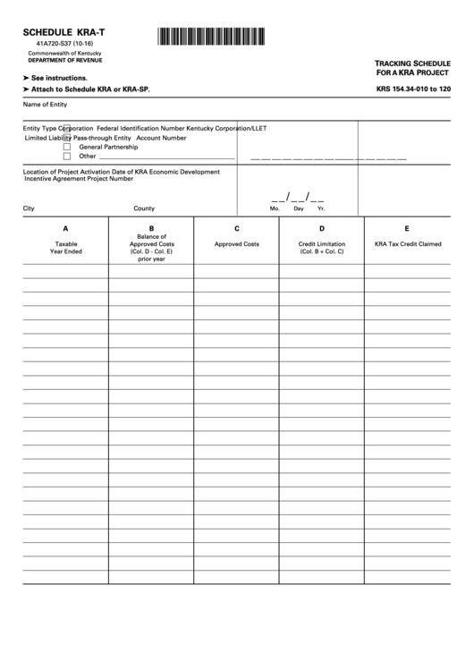 Form 41a720-S37 - Schedule Kra-T - Tracking Schedule For A Kra Project Printable pdf