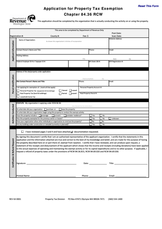 Fillable Application For Property Tax Exemption Printable pdf