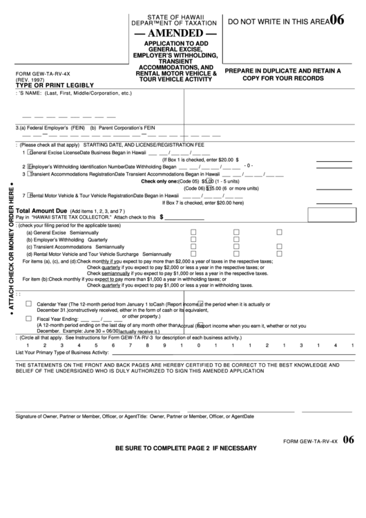 Fillable Form Gew-Ta-Rv-4x - Application To Add General Excise, Employer