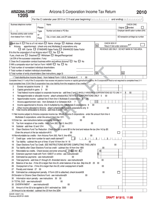 Arizona Form 120s And Schedule K-1(Nr) Draft - Arizona S Corporation ...