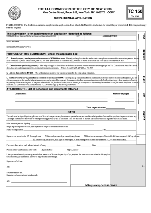 Fillable Form Tc 150 - Supplemental Application Printable pdf