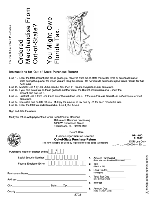 Fillable Form Dr-15mo - Out-Of-State Purchase Return - Florida Department Of Revenue Printable pdf