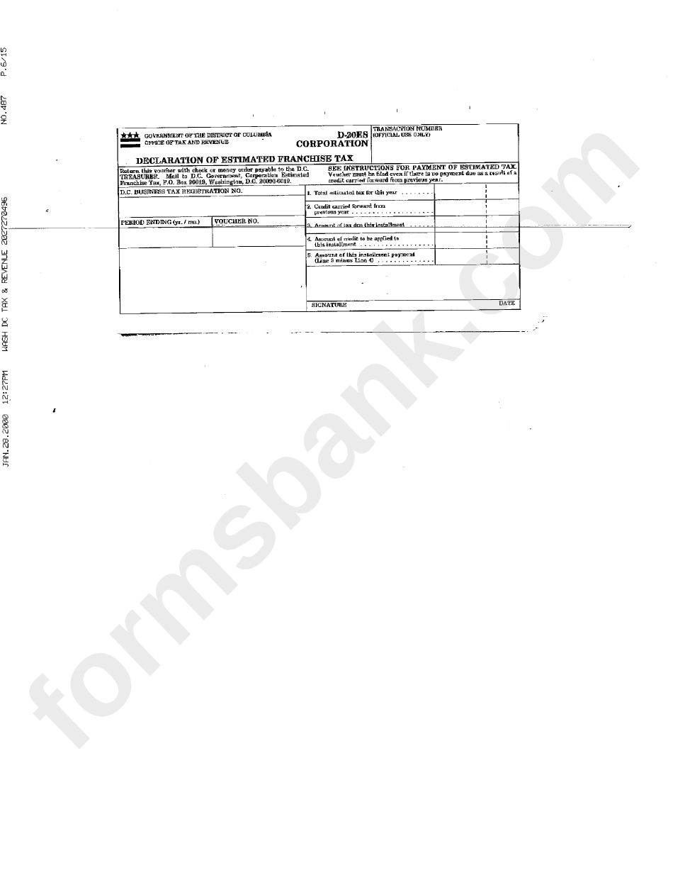 Form D-20es - Declaration Of Estimated Franchise Tax