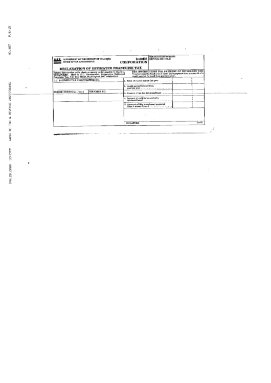 Form D-20es - Declaration Of Estimated Franchise Tax Printable pdf