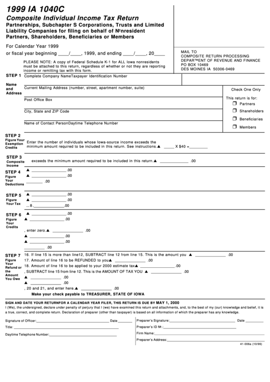 Form Ia 1040c - Composite Individual Income Tax Return - 1999 printable ...