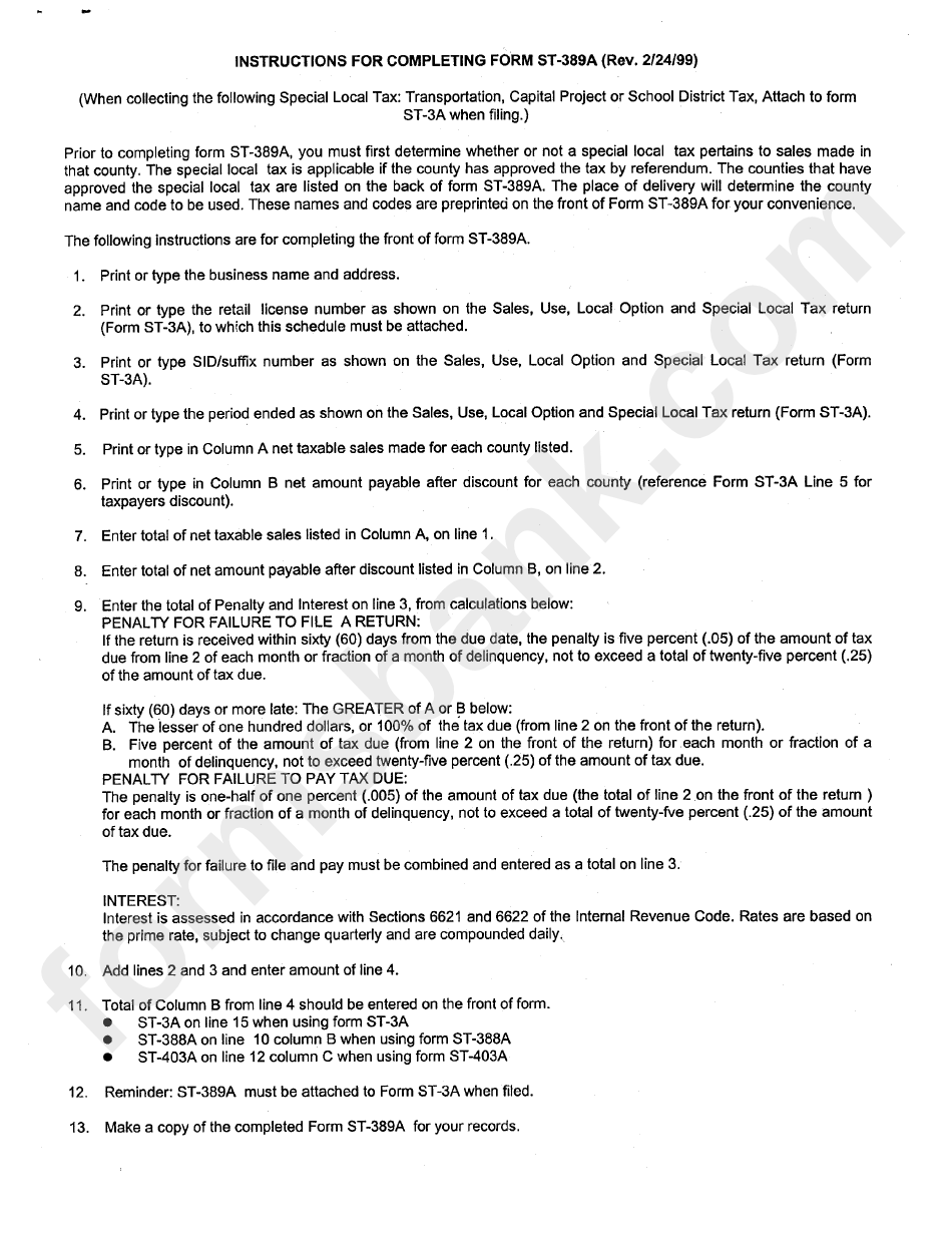 Instructions For Completing Form St-389a