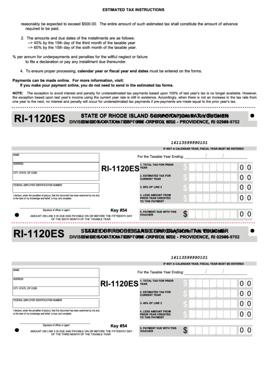 Form Ri-1020es - Corporation Tax Voucher Printable pdf