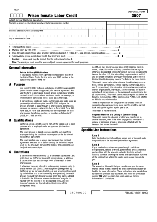 Form 3507 - Prison Inmate Labor Credit Printable pdf