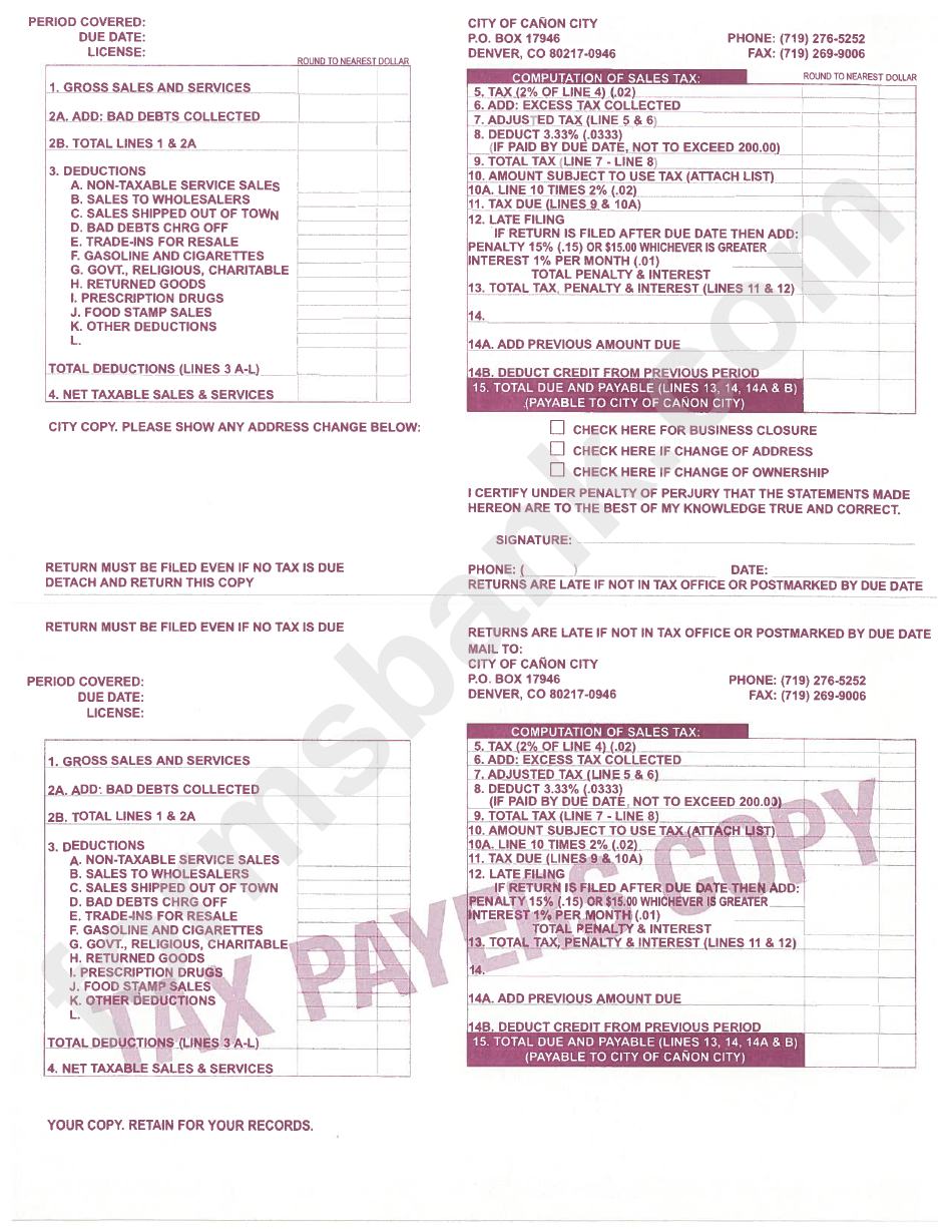 Sales Tax Computation - City Of Canon City