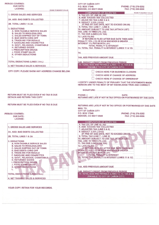 Sales Tax Computation - City Of Canon City Printable pdf