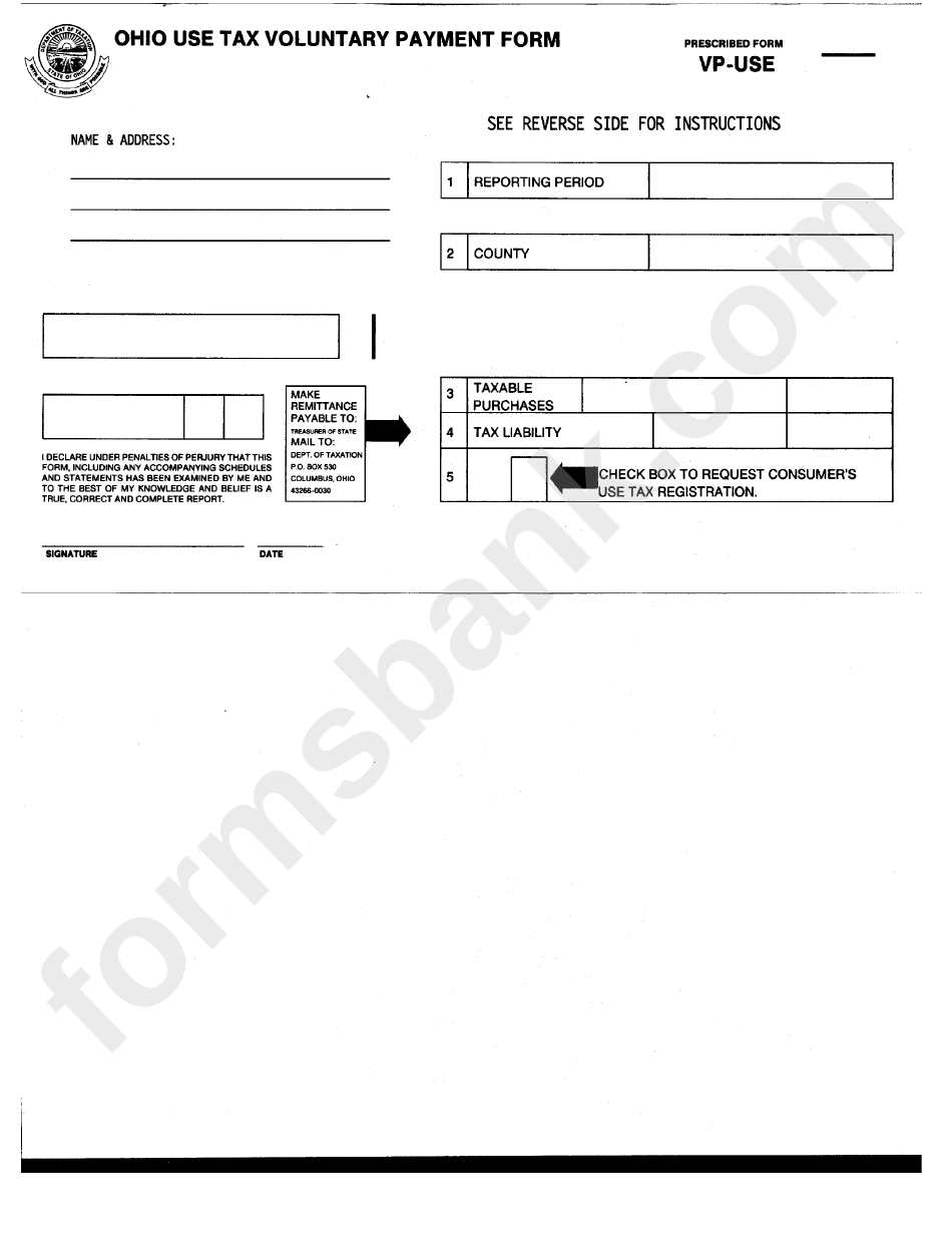 Form Vp-Use - Ohio Use Tax Voluntary Payment Form