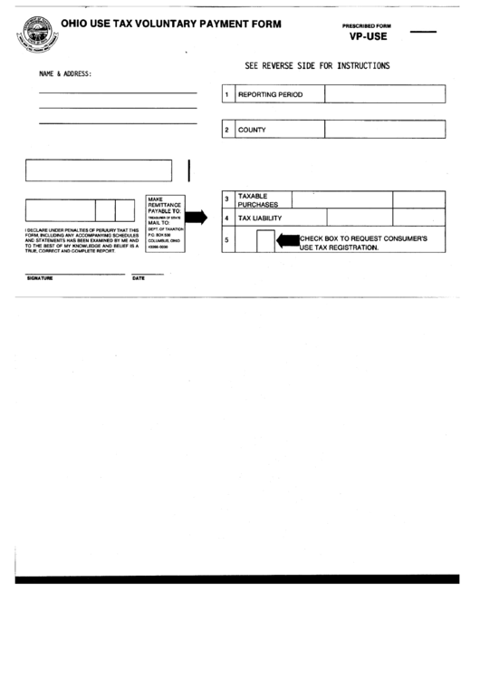 Form Vp-Use - Ohio Use Tax Voluntary Payment Form Printable pdf