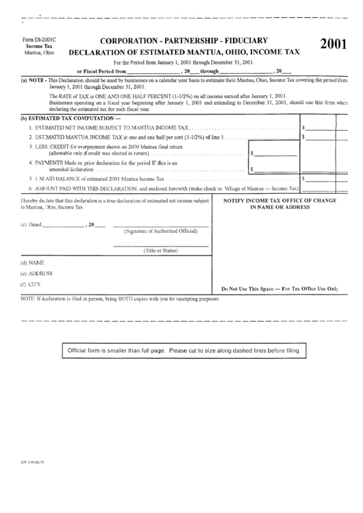 Form Di-2001c - Declaration Of Estimated Mantua, Ohio, Income Tax - 2001 Printable pdf
