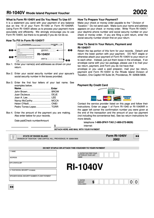 Form Ri-1040v - Rhode Island Payment Voucher 2002 Printable pdf