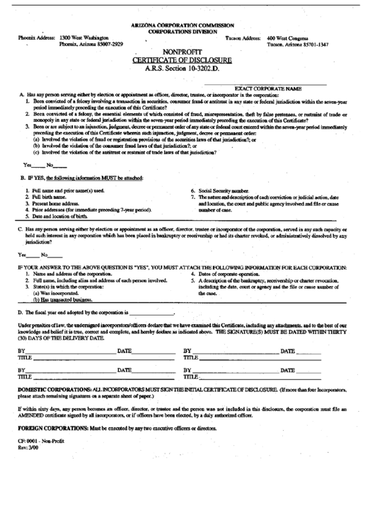 Form Cf: 0001 - Nonprofit Certificate Disclosure Printable pdf