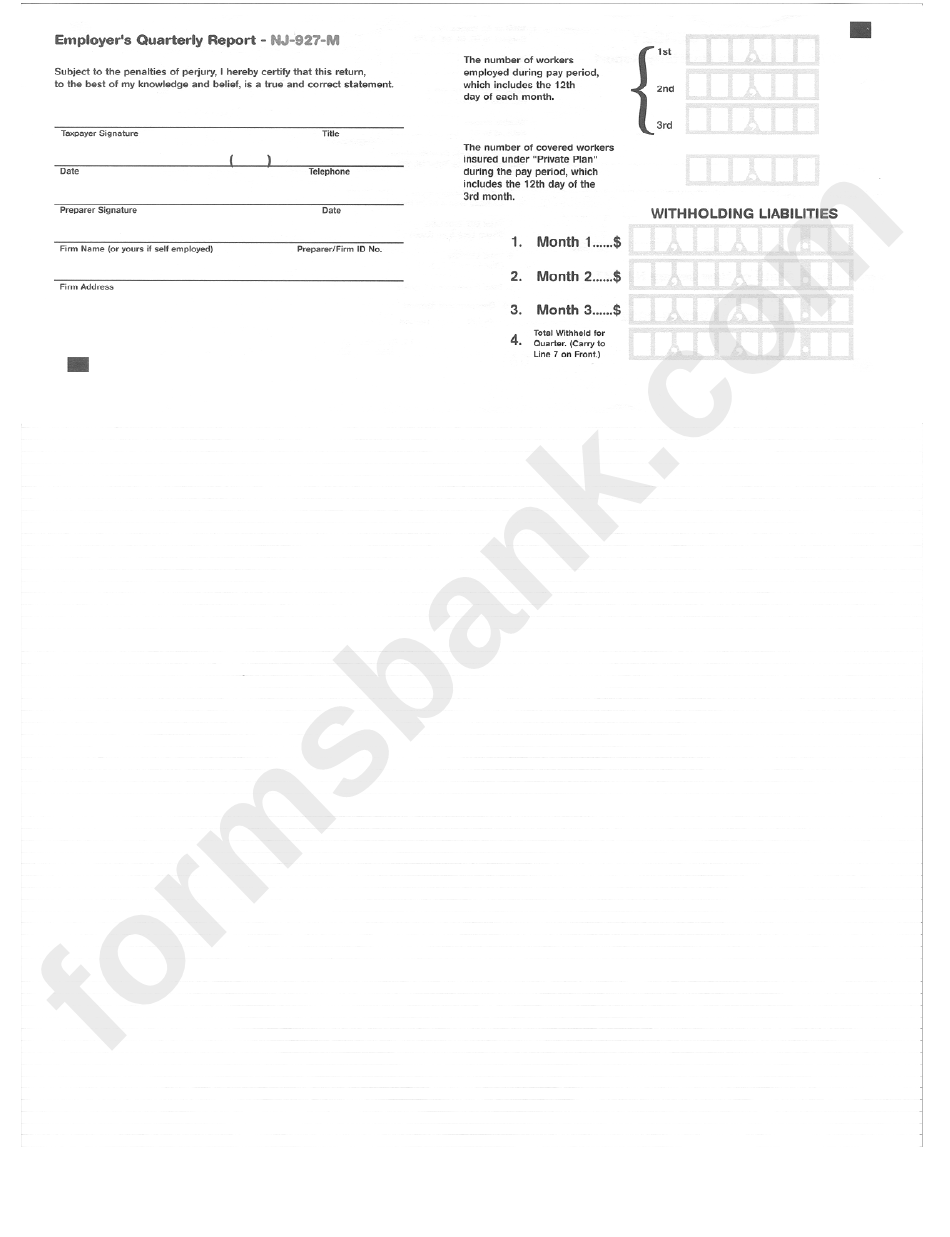 Form Nj-927-M - Employer