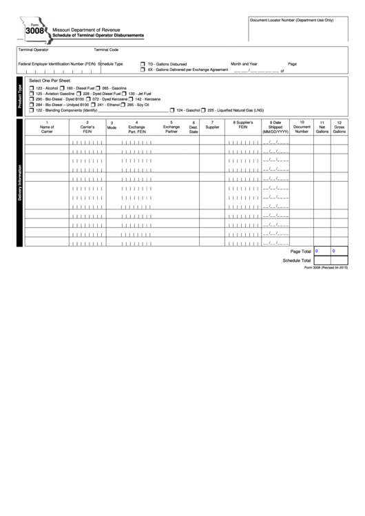 Fillable Form 3008 Schedule Of Terminal Operator Disbursements 2015