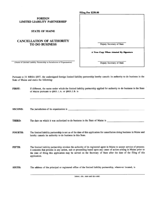 Form Mllp-12b - Foreign Limited Liability Partnership Cancellation Of Authority To Do Business Printable pdf