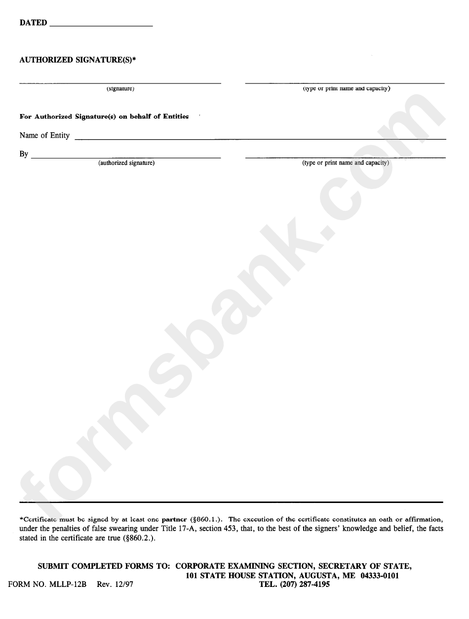 Form Mllp-12b - Foreign Limited Liability Partnership Cancellation Of Authority To Do Business