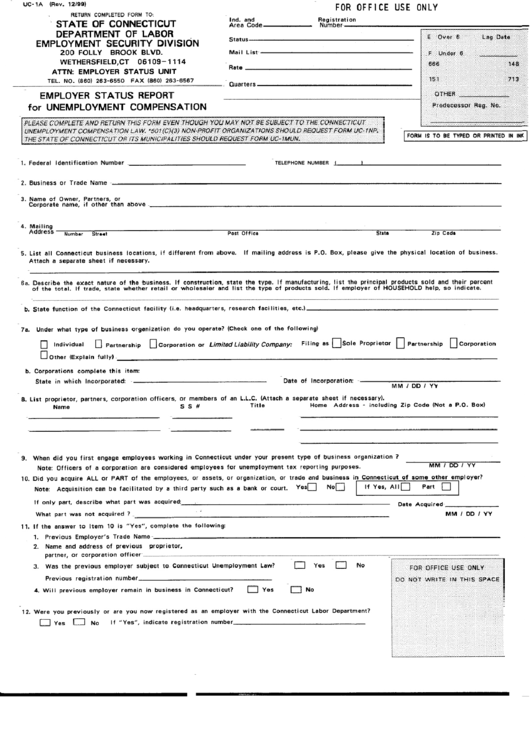 Form Uc-1a - Employer Status Report For Unemployment Compensation Printable pdf