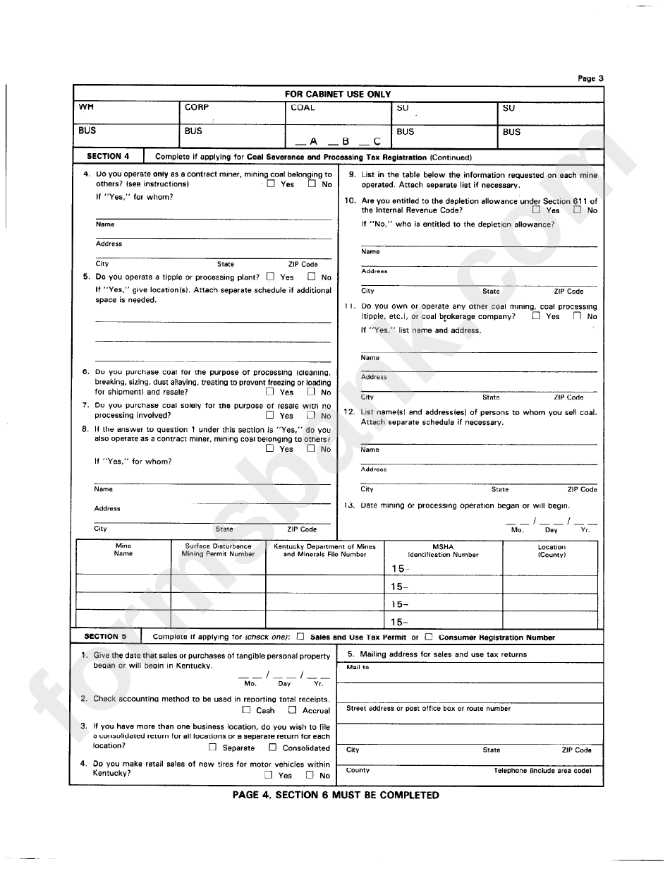 Form 10a100 - Kentucky Tax Registration Application For Withholding, Corporation, Coal, Sales And Use Taxes