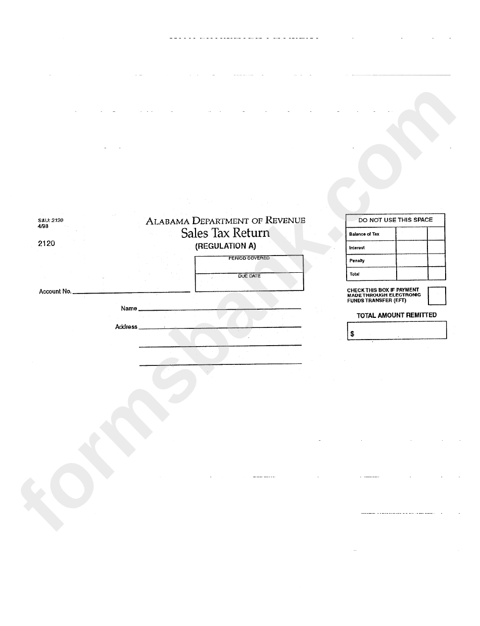 Form S&u: 2012 - Sales Tax Return -Alabama Department Of Revenue