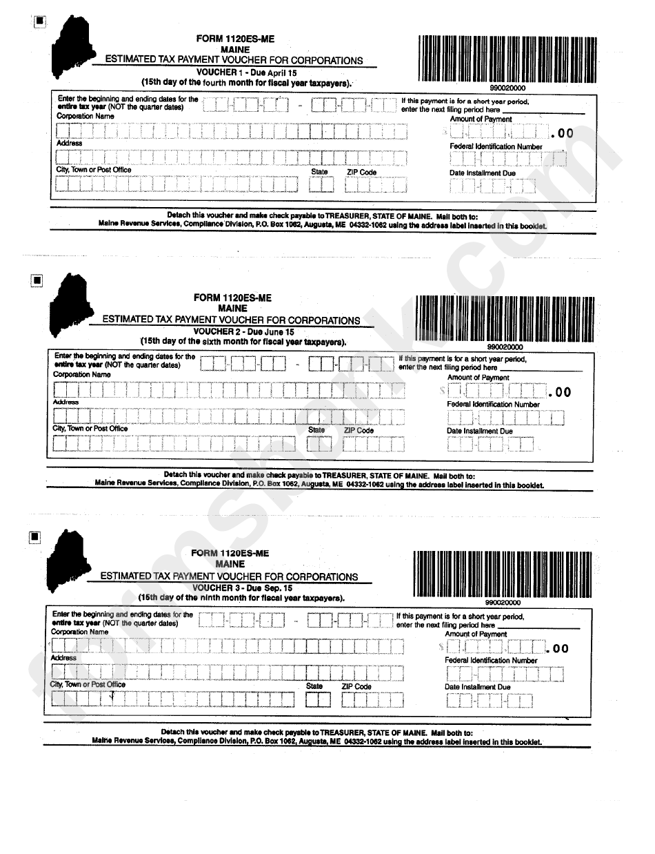 Fillable Form 1120es Me Estimated Tax Payment Voucher For Corporations State Of Maine