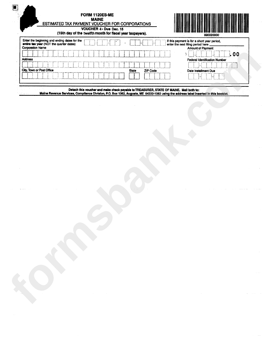 Form 1120es-Me - Estimated Tax Payment Voucher For Corporations - State Of Maine