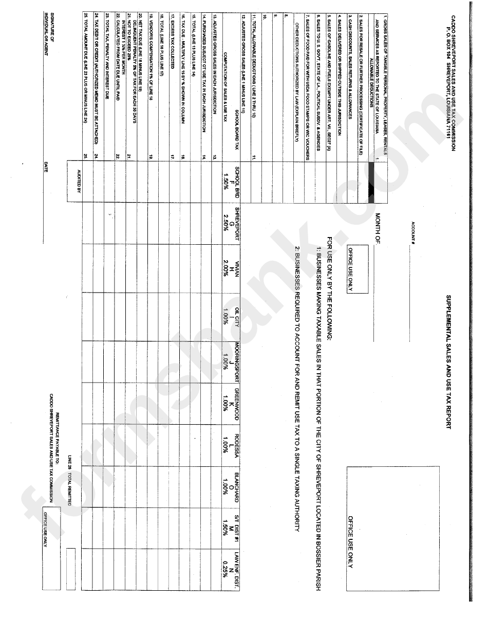 Supplemental Sales And Use Tax Report - Caddo Shreveport Sales And Use Tax Commission