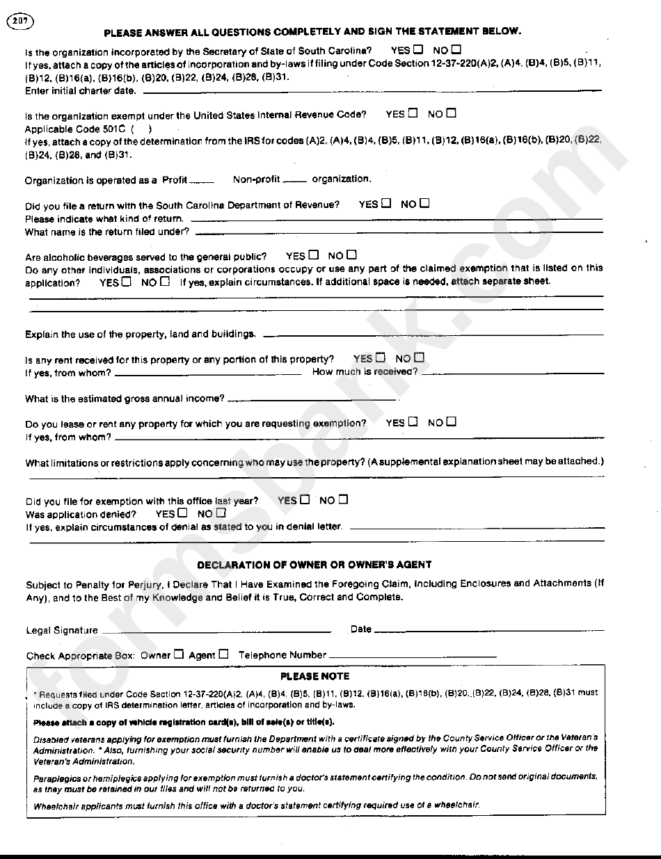 Form Pt-401 - Application For Exemption