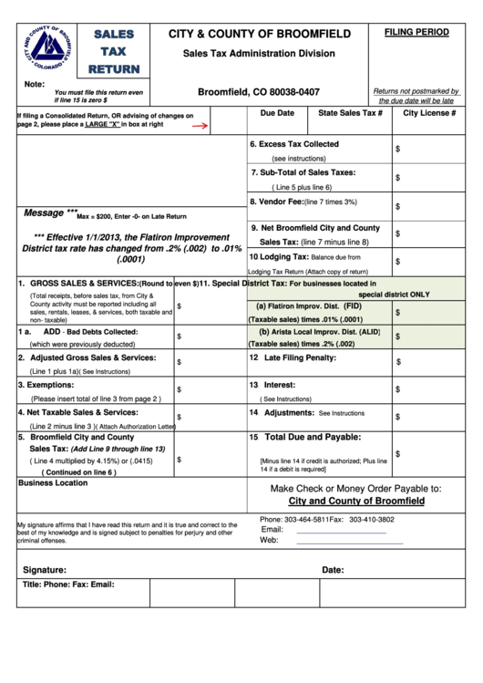Sales Tax Return Form - City And County Of Broomfield Printable pdf