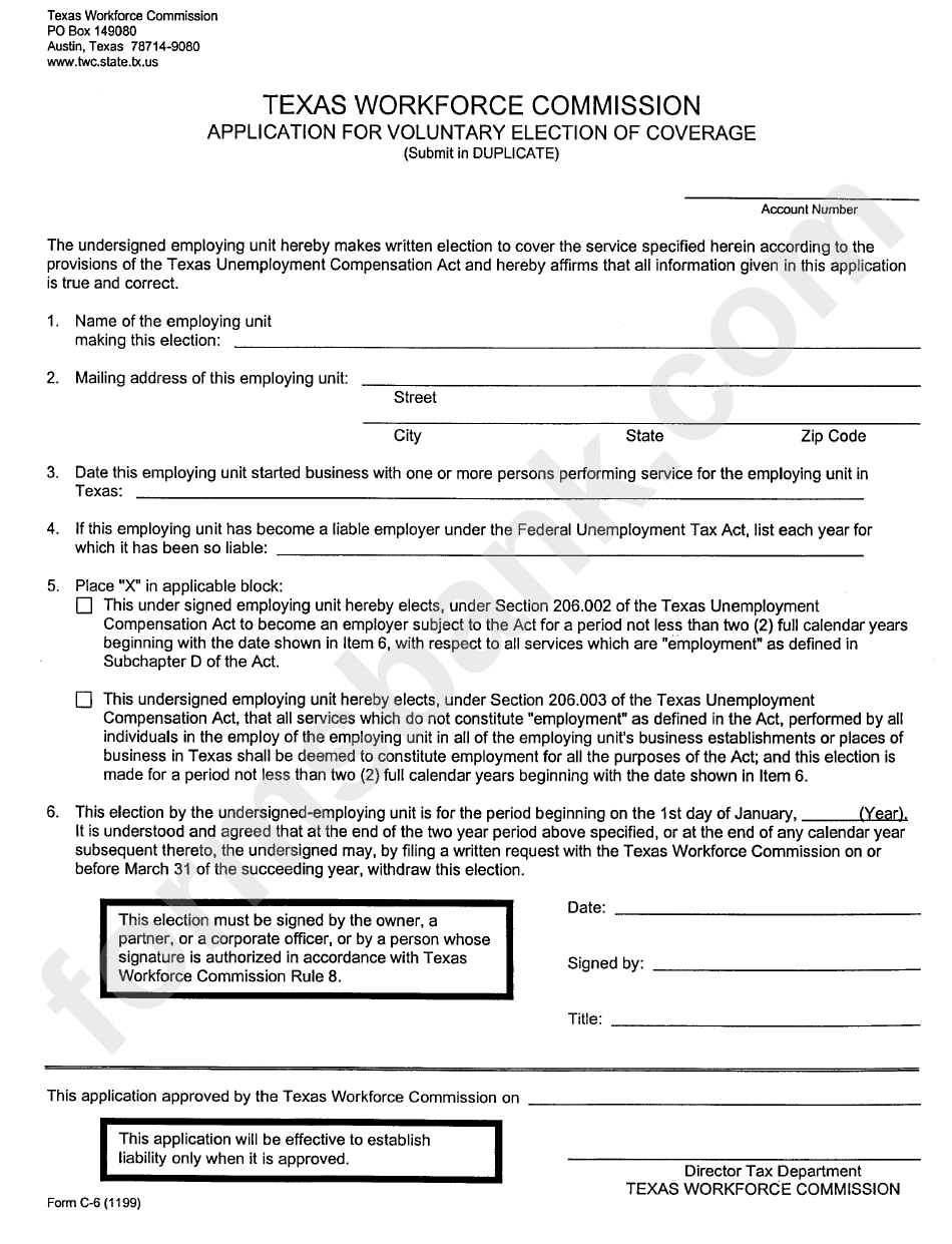 Form C-6 - Application For Voluntary Election Of Coverage