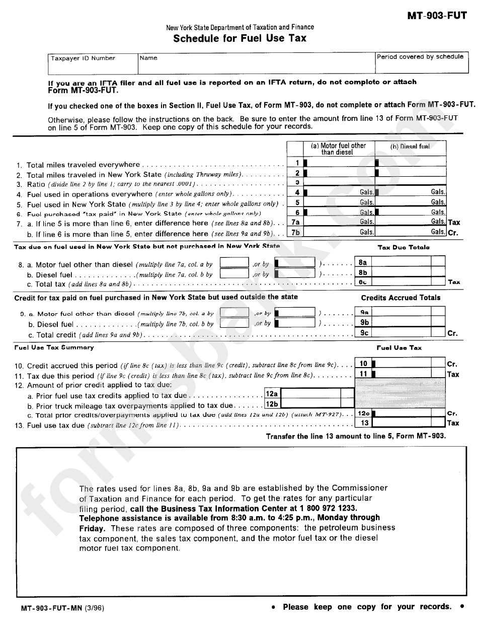 Form Mt-903-Fut - Schedule For Fuel Use Tax - New York State Department Of Taxation And Finance