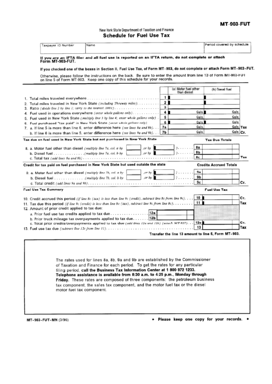 Fillable Form Mt-903-Fut - Schedule For Fuel Use Tax - New York State Department Of Taxation And Finance Printable pdf