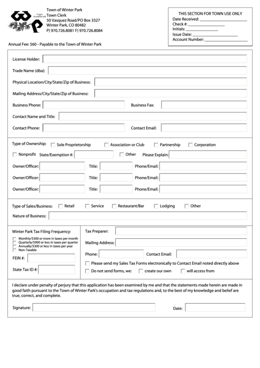 Fillable Town Of Winter Park Tax Form Printable pdf