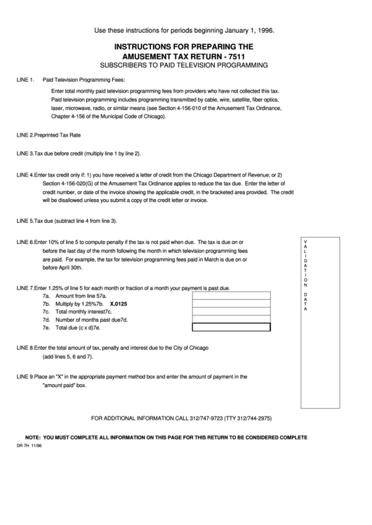 Instructions For Preparing The Amusement Tax Return - 7511 Printable pdf
