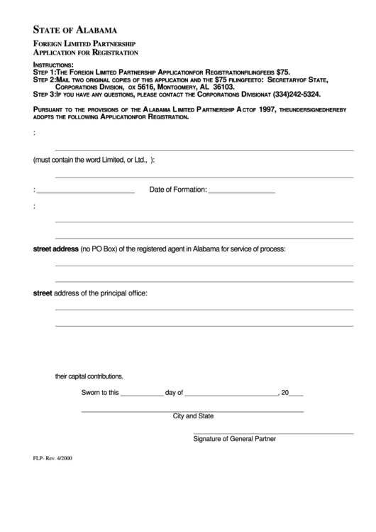 Form Flp - Foreign Limited Partnership Application For Registration 2000 Printable pdf