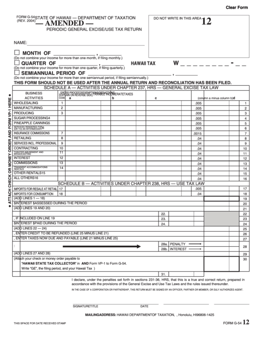 Form G-54 - Periodic General Excise/use Tax Return - 2004