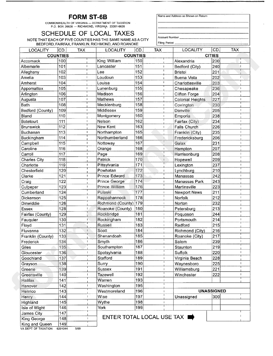 Form St-6b - Schedule Of Local Taxes