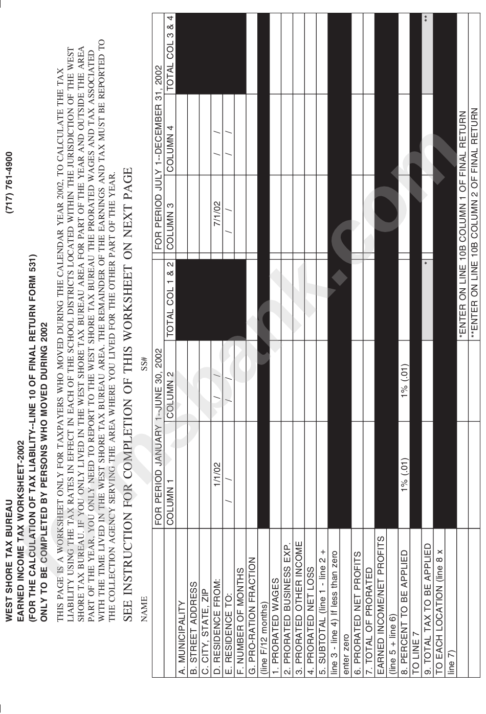 Final Return For Earned Income Tax - West Shore Tax Bureau Form 2002