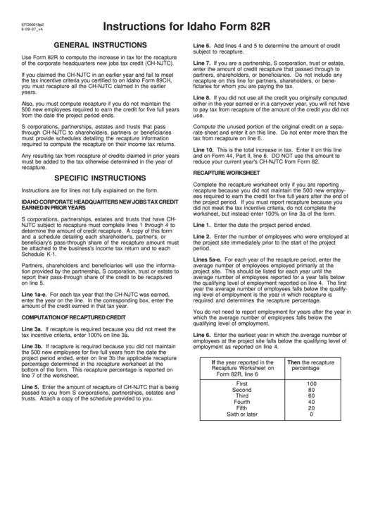 Instructions For Idaho Form 82r (Draft) Printable pdf