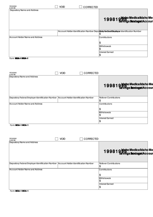 Fillable Form Msa-1 - Idaho Medical Savings Account - 1998 Printable pdf
