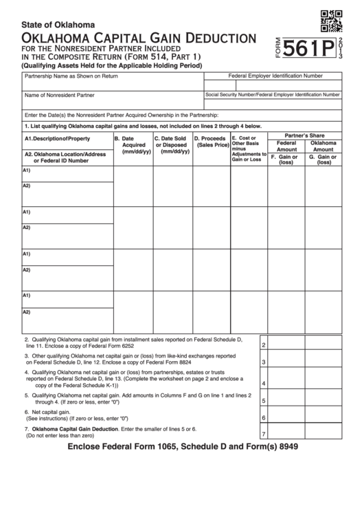 Fillable Form 561p - Oklahoma Capital Gain Deduction For The Nonresident Partner Included In The Composite Return - 2013 Printable pdf