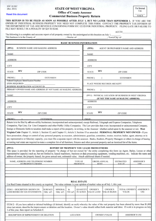 Fillable Form Stc 12:32c - Commercial Business Property Return - Office Of County Assessor Printable pdf
