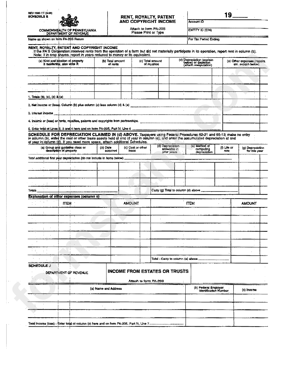 Form Rev-1680 Ct - Schedule E - Rent, Royalty, Patent And Copyright Income