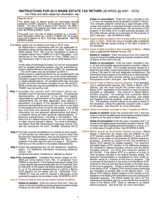 Form 706me - Maine Estate Tax - 2012 Printable pdf