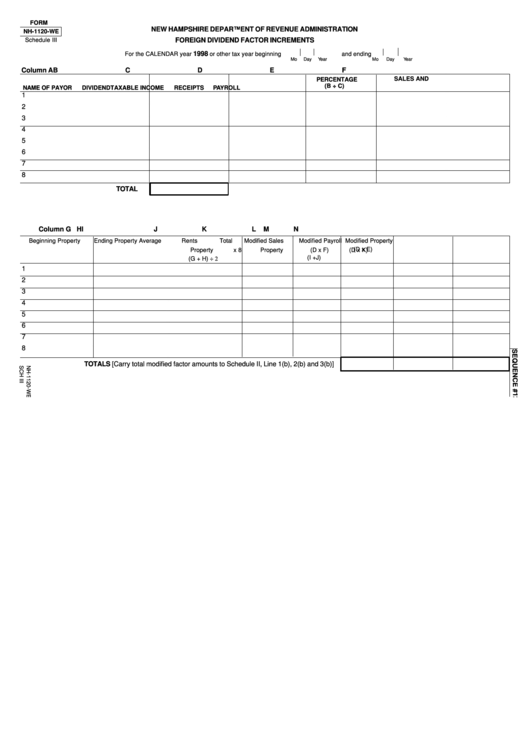 Fillable Form Nh-1120-We - Foreign Dividend Factor Increments - New Hampshire Department Of Revenue Administration Printable pdf